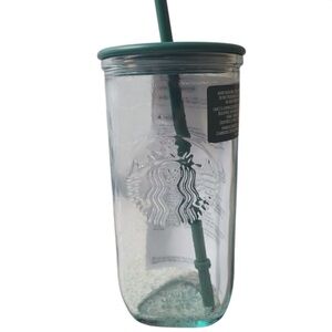 Starbucks Recycled Tinted Glass Tumbler with Green Lid and Green Straw